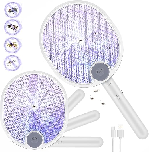 مضرب بعوض كهربائي 3 في 1 قابل للطي بجهد 4000 فولت وقابل لإعادة الشحن بمنفذ USB مع مصيدة خفيفة ويمكن تعليقه على الحائط مناسب للاستخدام الداخلي والخارجي من زوفهيا